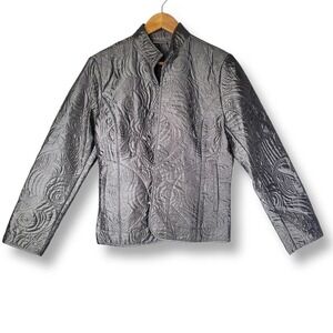 Chico's Irvine Quilted Zip Up Jacket Gray Silver Size 1 / Medium